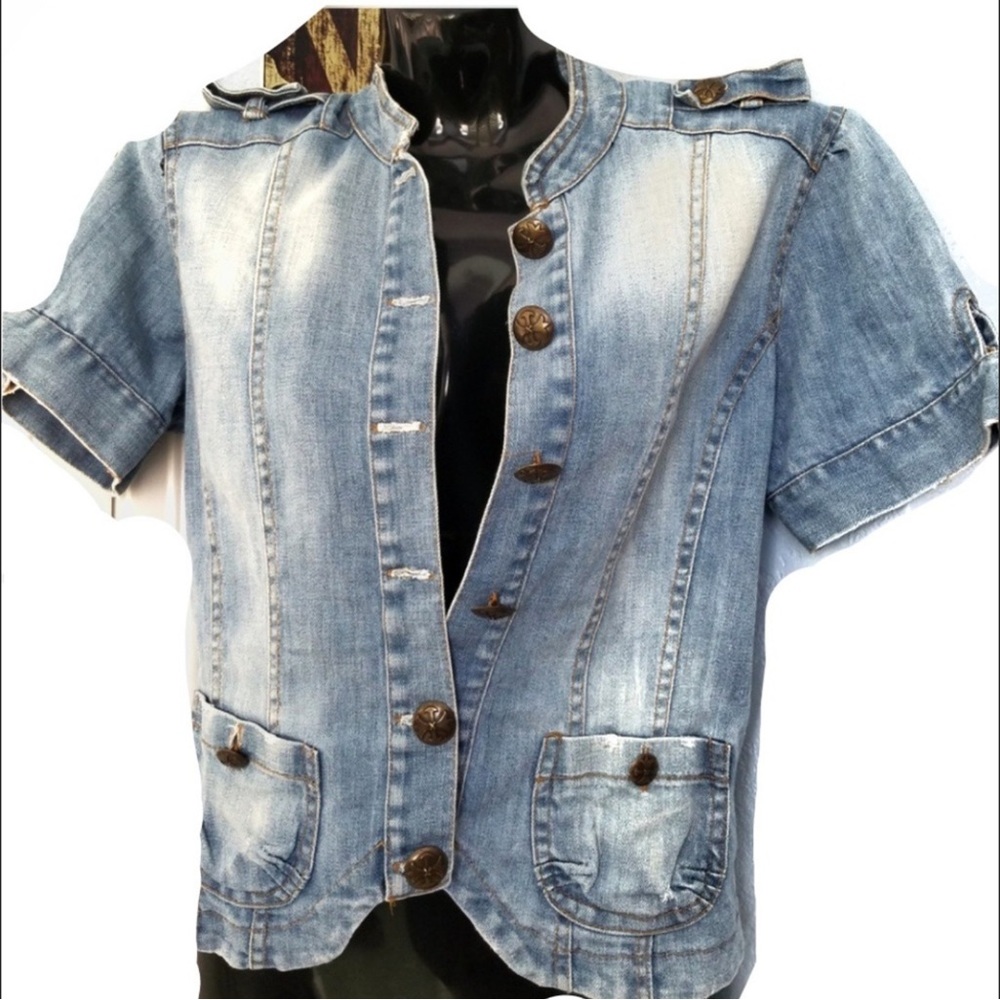 RINASCIMENTO Distressed Denim Waist Jacket from Italy.